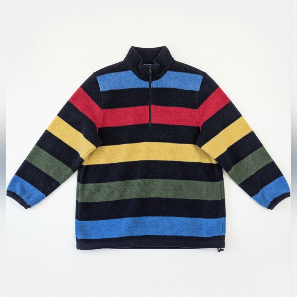 Vintage Lands End Multi-color‎ Striped Fleece Quarter Zip Pullover